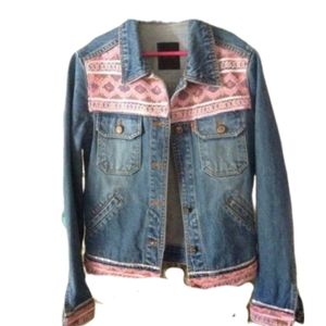 💗 Vintage Japanese Designer NICCI Stonewashed, Pink Lace Jean Jacket, Fe